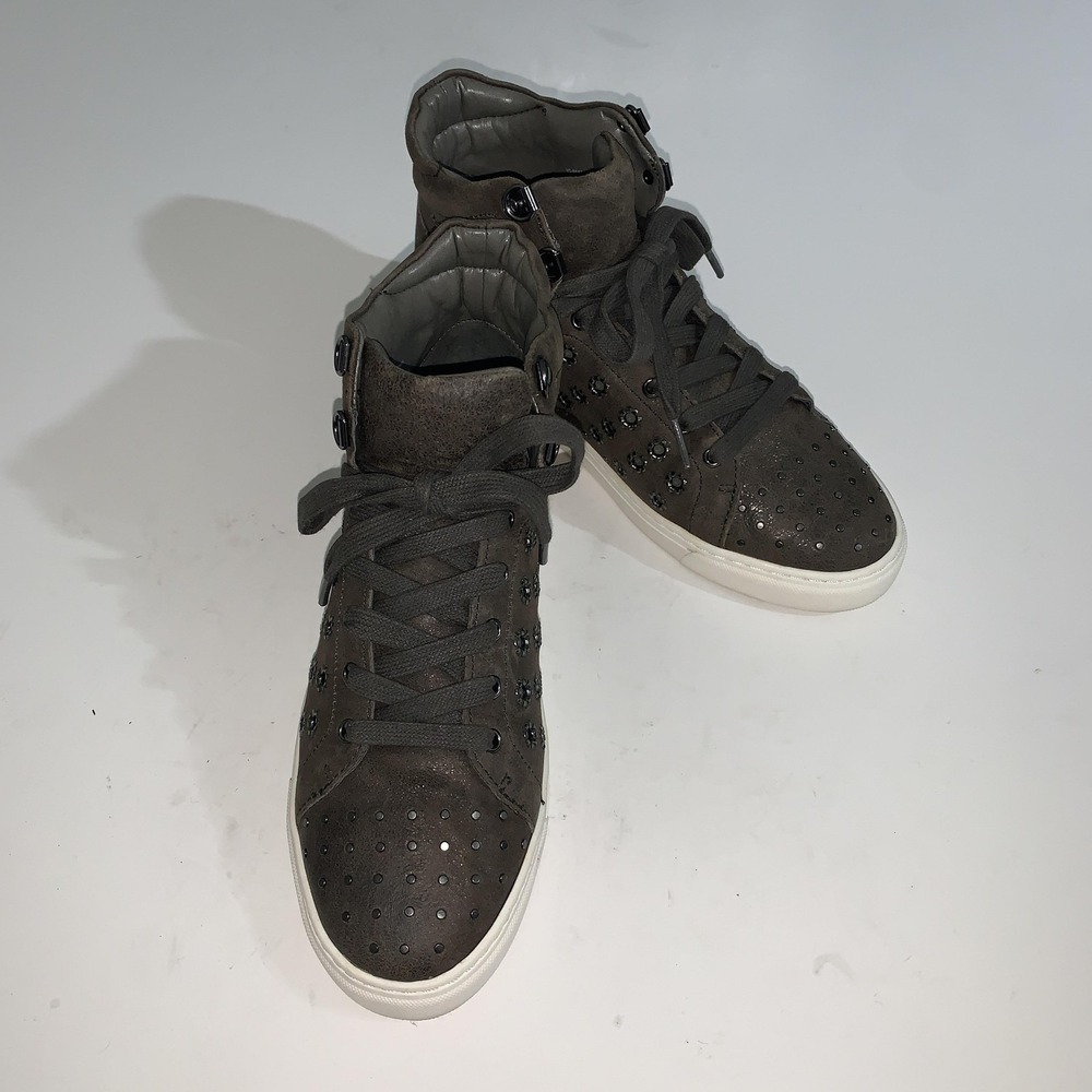 Vince Camuto Shoes Womens 7 Bestinda Brown Leather High Top Studded Sneakers